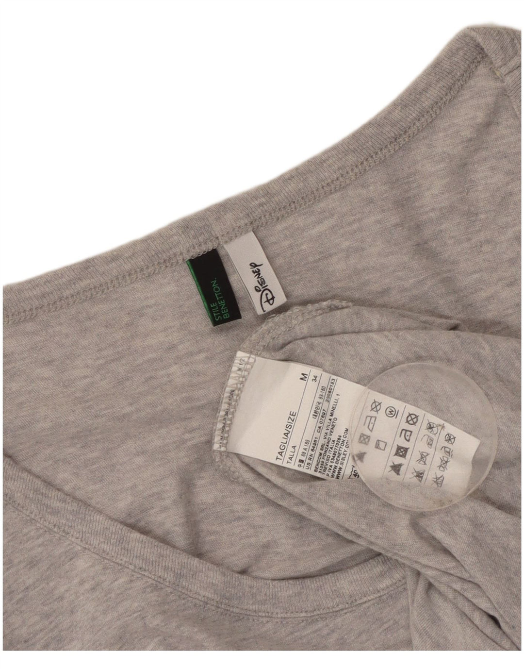 Benetton Top da donna con grafica Minnie a maniche lunghe in cotone grigio medio