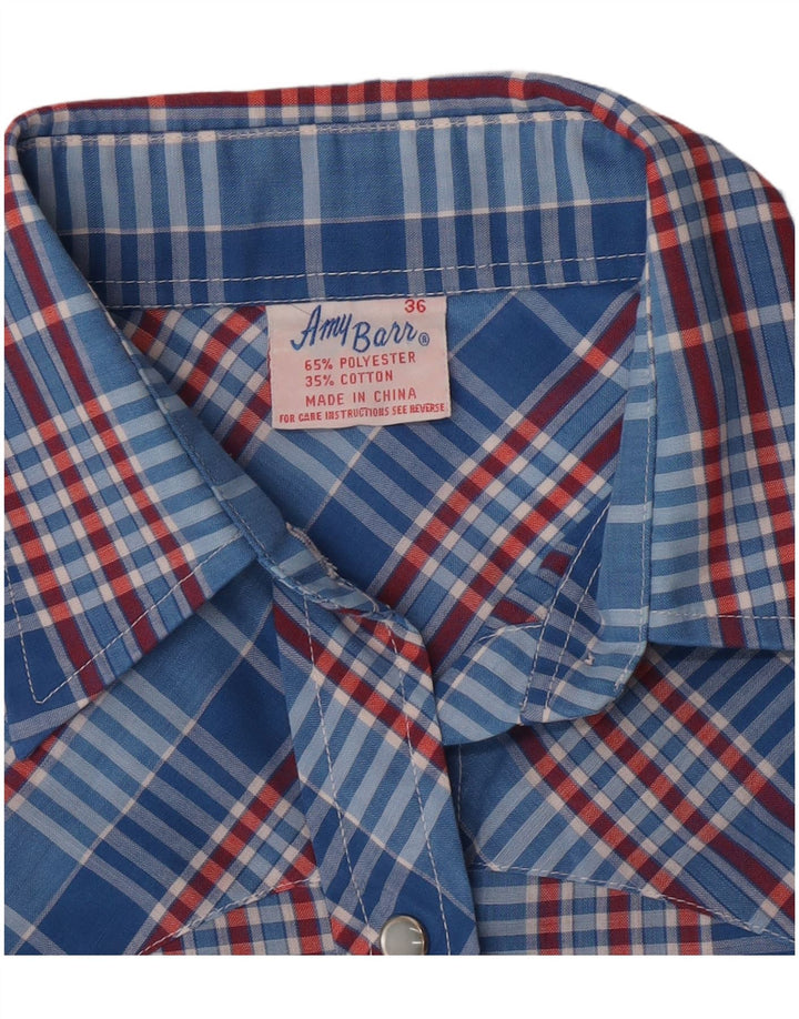 Camicia western da donna Amy Barr taglia 36 piccolo poliestere scozzese blu