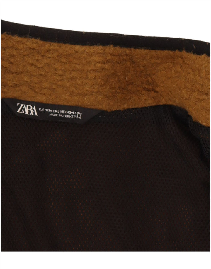 Giacca in pile da uomo Zara UK 40 Large Marrone Colourblock Poliestere