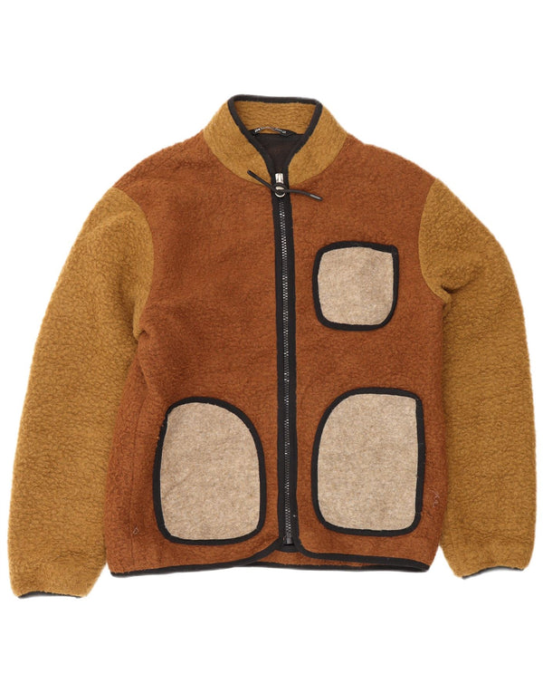 Giacca in pile da uomo Zara UK 40 Large Marrone Colourblock Poliestere