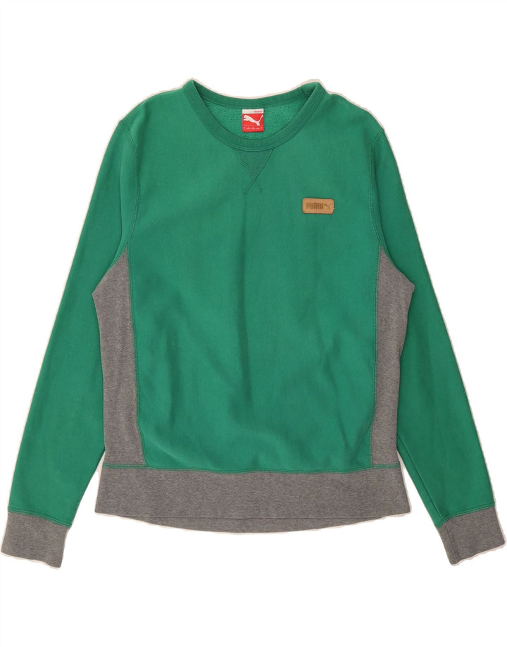 PUMA Mens Sweatshirt Jumper Small Green Colourblock Vintage Puma and Second-Hand Puma from Messina Hembry 