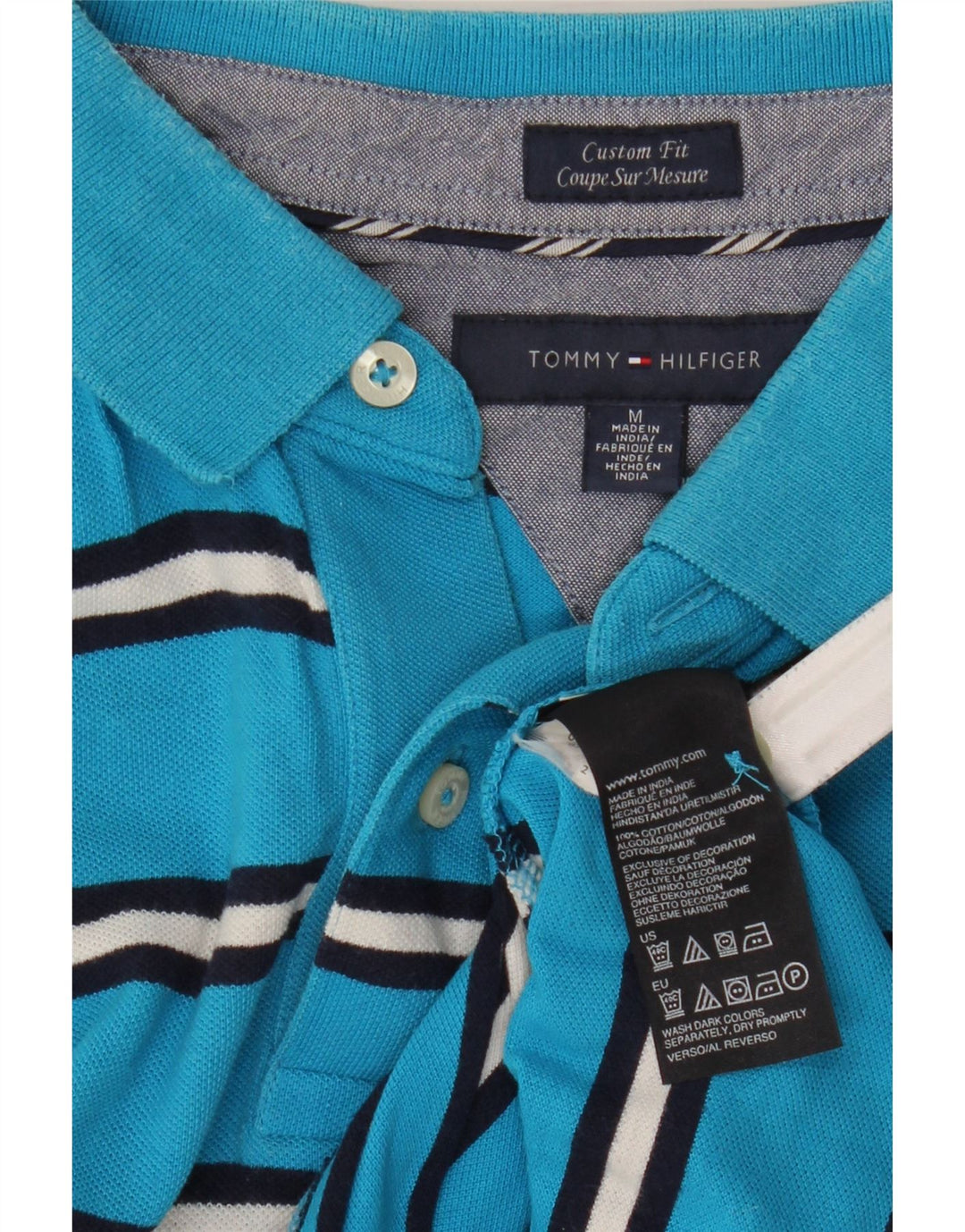 Polo da uomo Custom Fit Tommy Hilfiger in cotone a righe blu medio