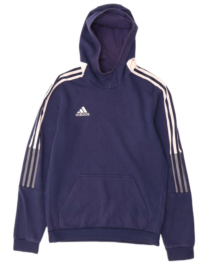 Felpa con cappuccio da uomo Adidas Small in cotone blu navy