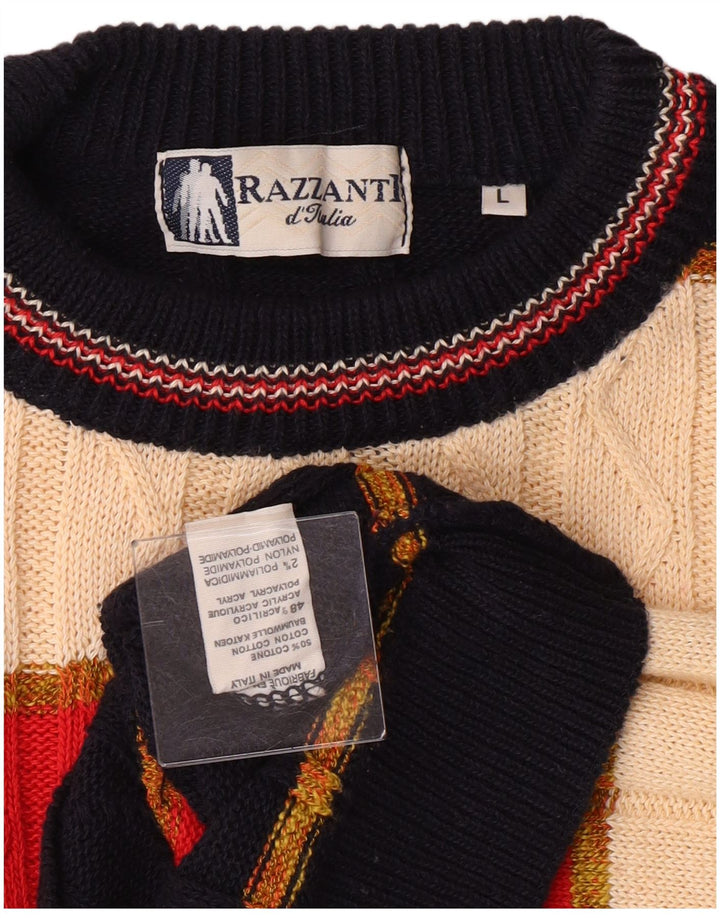 Maglione girocollo da uomo vintage in cotone a righe grandi multicolori