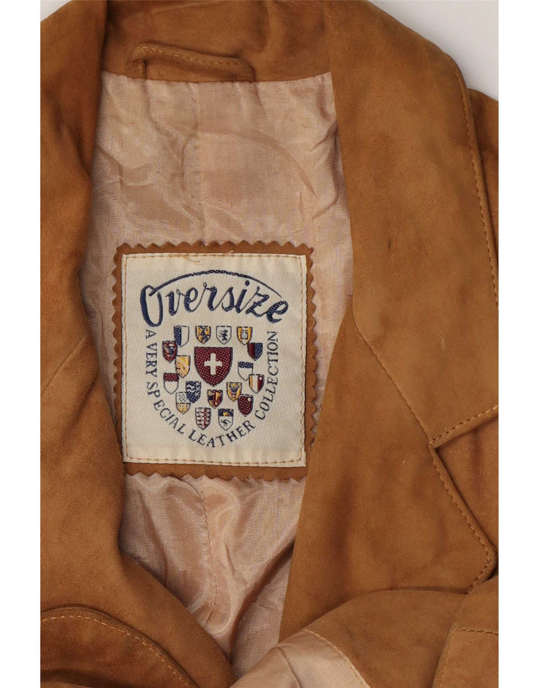 Giacca blazer vintage in pelle scamosciata a 3 bottoni da donna UK 14 in pelle beige media