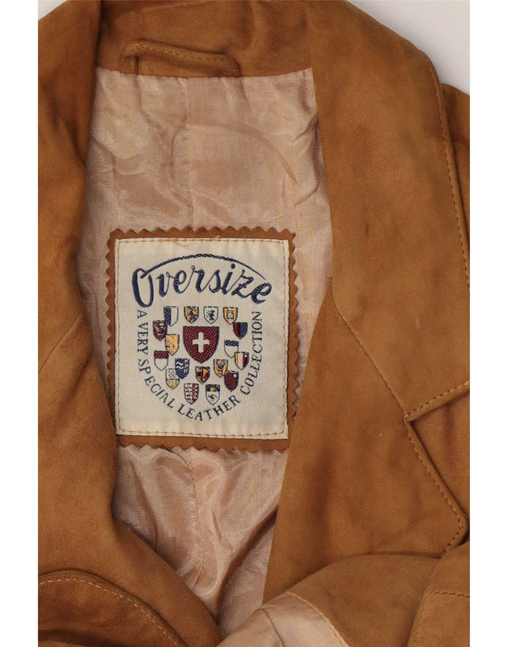 Giacca blazer vintage in pelle scamosciata a 3 bottoni da donna UK 14 in pelle beige media