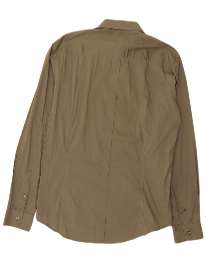 Camicia Carrera da uomo slim fit grande in cotone kaki