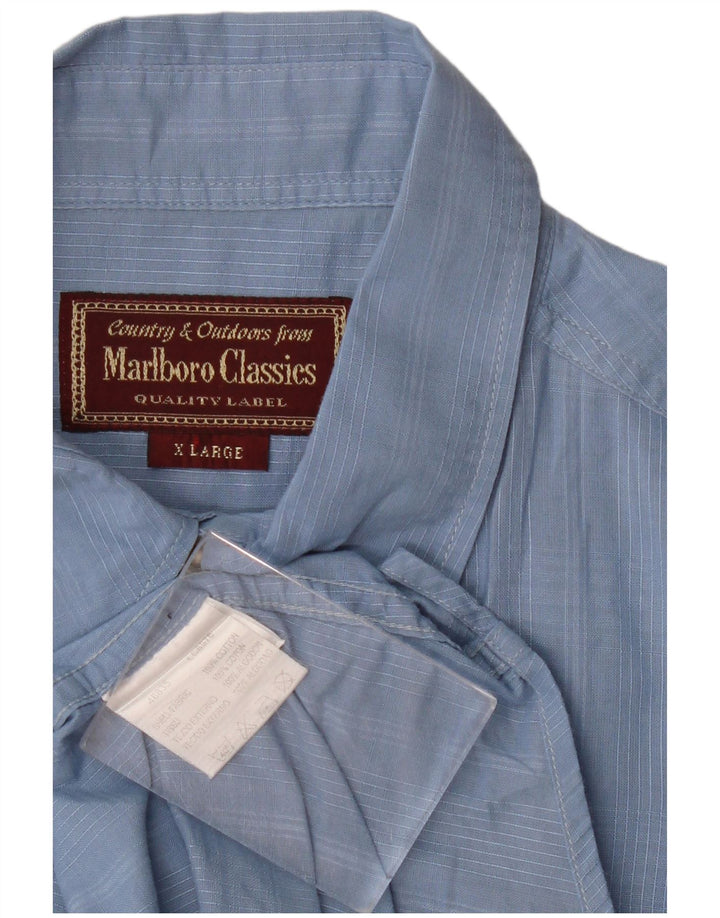 Camicia a maniche corte da uomo Marlboro Classics XL in cotone a quadri blu