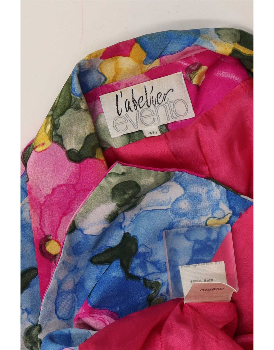 Giacca blazer vintage da donna a 1 bottone IT 46 grande seta floreale multicolore