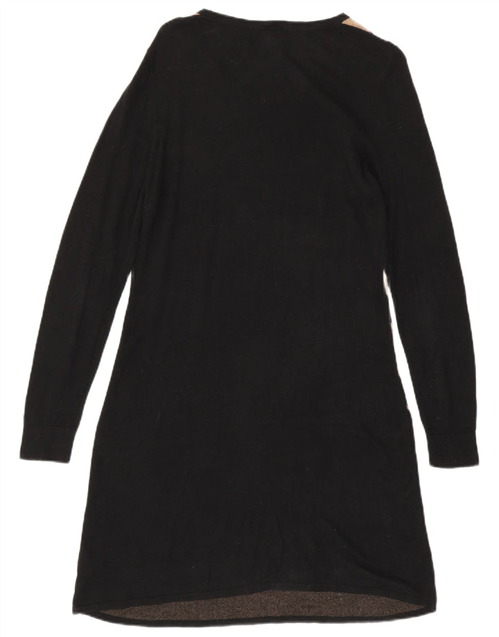 Mossimo Abito maglione a maniche lunghe da donna UK 14 Grande cotone geometrico nero