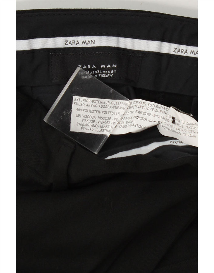 Pantaloni da abito dritti da uomo Zara EU 44 Large W34 L32 poliestere nero