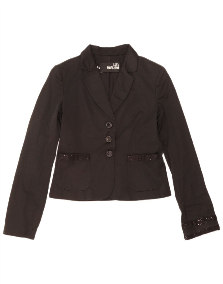 Giacca blazer a 3 bottoni corta da donna Moschino IT 42 cotone nero medio