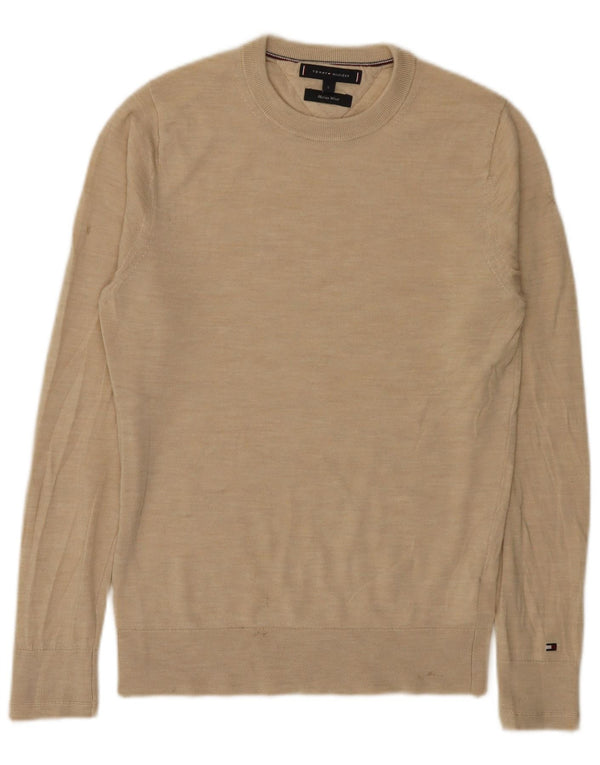 Tommy Hilfiger Uomo Maglione Girocollo Maglione Piccolo Beige Lana Merino