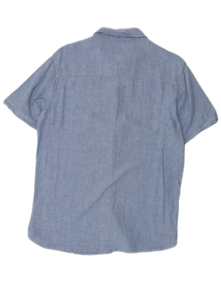 Camicia a maniche corte da uomo Fat Face piccola in lino blu