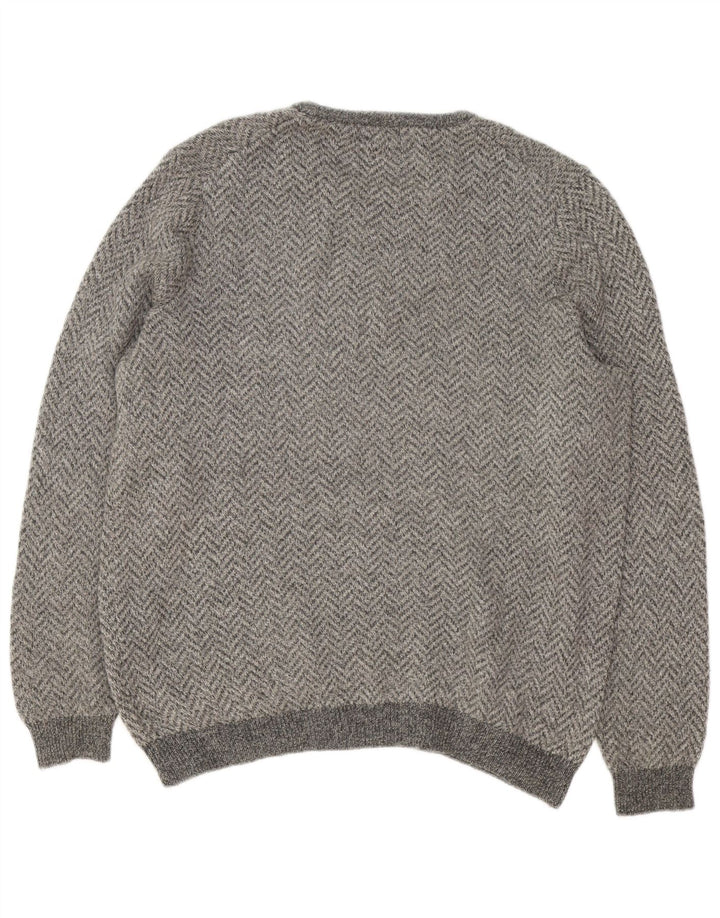 Maglione maglione girocollo da uomo Marks & Spencer XL in lana a spina di pesce grigia