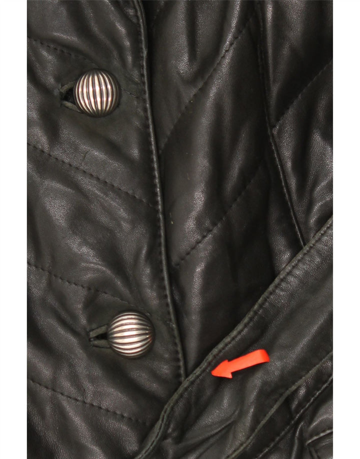 Cappotto in pelle vintage da donna UK 14 in pelle nera media
