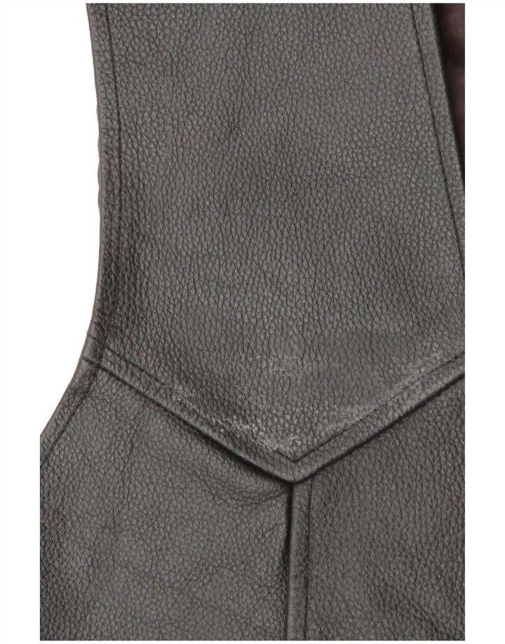 Gilet in pelle da uomo vintage da motociclista nero medio