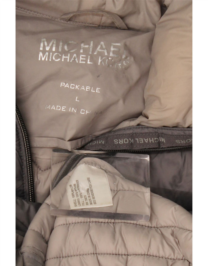 MICHAEL KORS Cappotto imbottito con cappuccio da donna UK 16 Grande nylon grigio