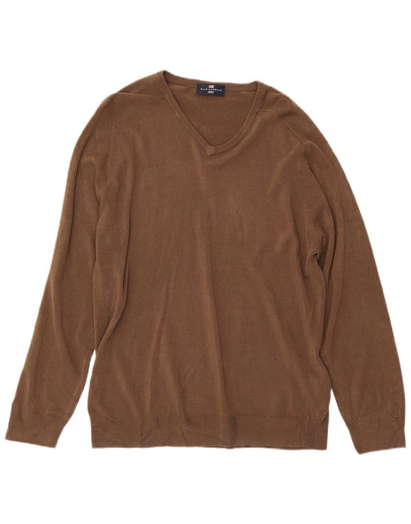 MARKS & SPENCER Maglione da uomo con scollo a V blu Harbour grande marrone