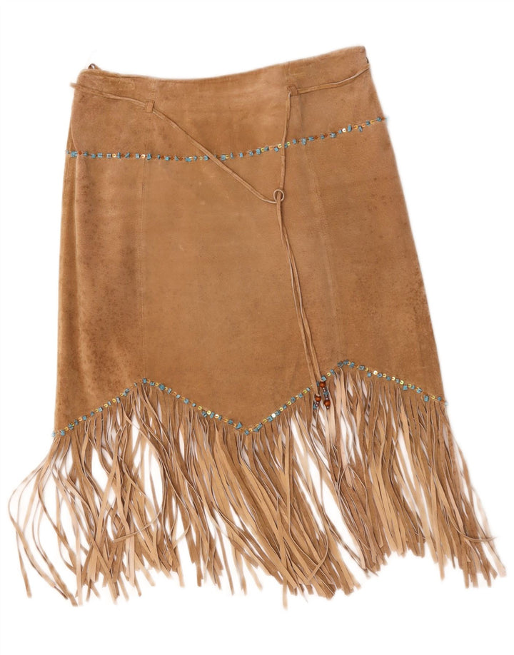 Gonna asimmetrica in pelle scamosciata da donna Rene' Derhy grande W32 in pelle beige