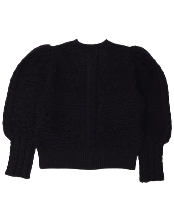 LANAMODEN Maglione cardigan grafico da donna UK 16 Large Navy Blue New Wool