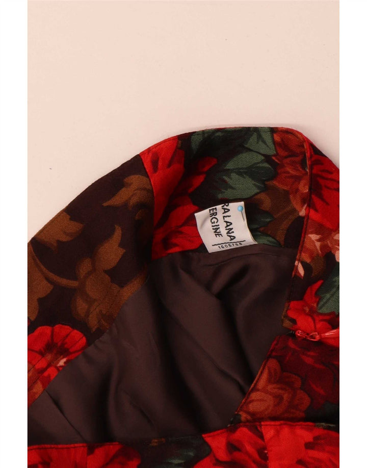 Gonna a tubino vintage da donna W30 in lana vergine floreale rossa media