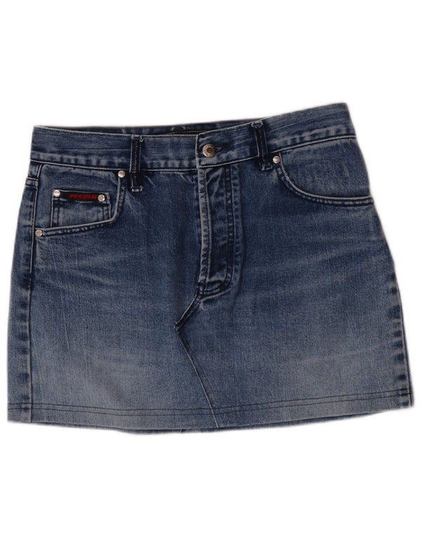 Mini gonna di jeans vintage da donna W33 grande in cotone blu