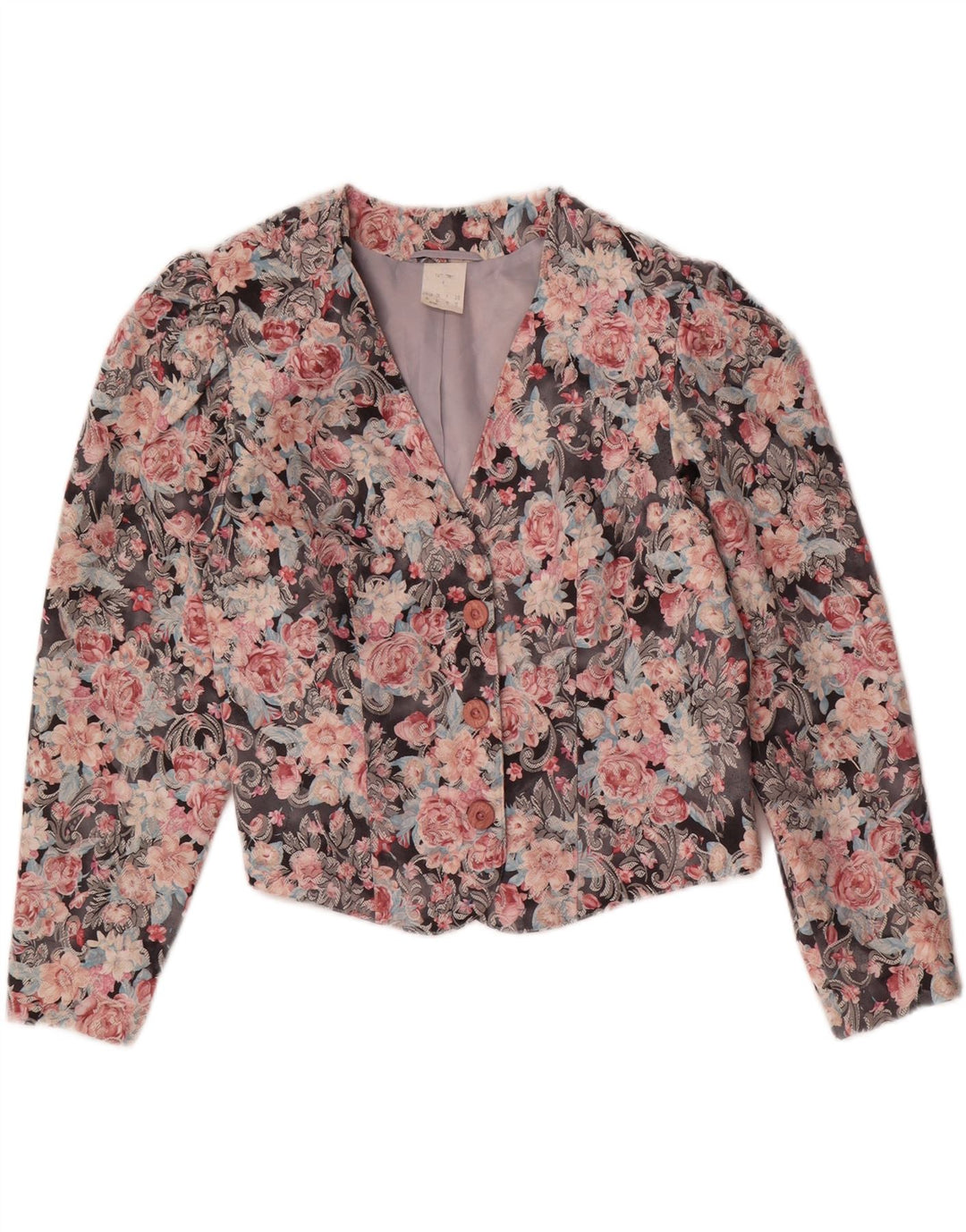 Giacca blazer corta da donna vintage UK 12 medio multicolore floreale