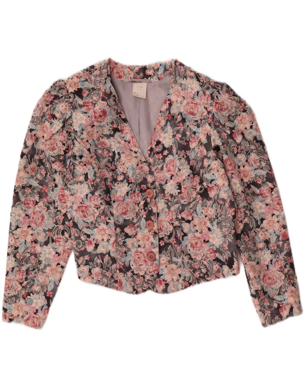 Giacca blazer corta da donna vintage UK 12 medio multicolore floreale