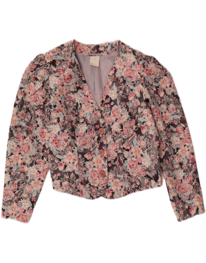 Giacca blazer corta da donna vintage UK 12 medio multicolore floreale