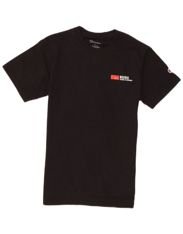 T-shirt grafica Champion SFU Beedie Launch da uomo, piccola, in cotone nero