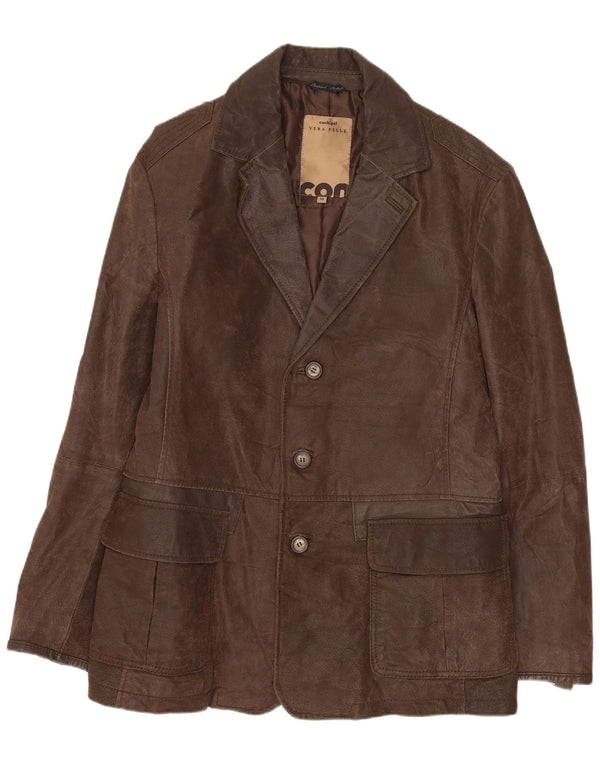 CONBIPEL Giacca Blazer in Pelle da Uomo a 3 Bottoni IT 50 Large in Pelle Marrone