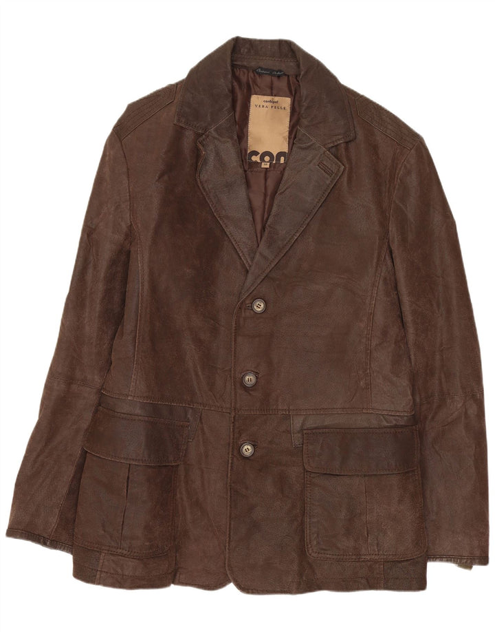 CONBIPEL Giacca Blazer in Pelle da Uomo a 3 Bottoni IT 50 Large in Pelle Marrone