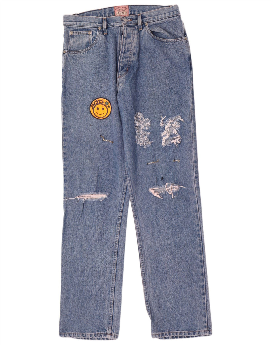 Jeans dritti invecchiati da uomo Rifle W33 L33 in cotone blu