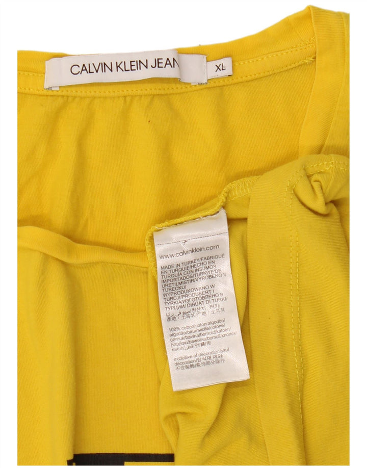 CALVIN KLEIN JEANS T-shirt grafica da donna Top UK 18 XL Cotone giallo