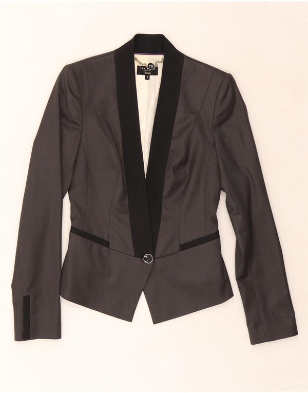 Giacca blazer da donna a 1 bottone corto Ted Baker taglia 0 2XS color block grigio
