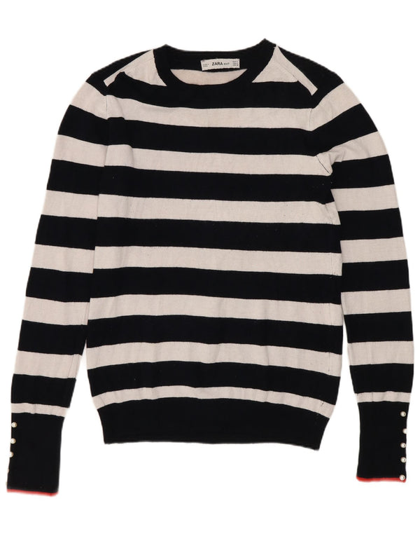 Maglione Zara da donna con scollo a barca UK 12 Viscosa a righe nere medie