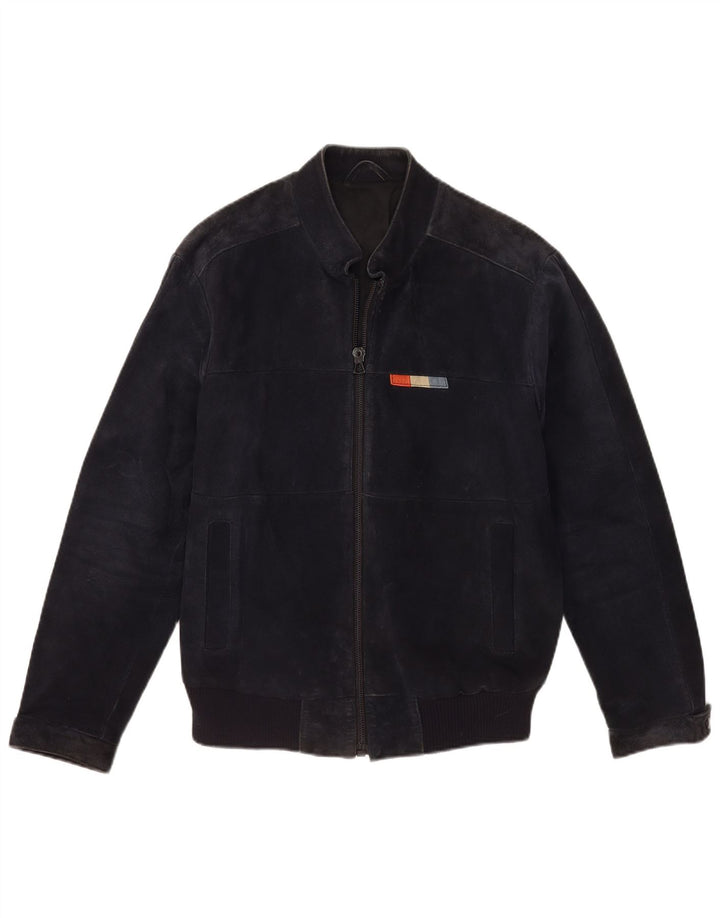 Giubbotto bomber in pelle scamosciata da uomo VINTAGE IT 50 Large in pelle blu navy