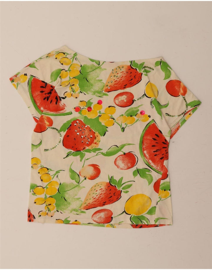 VINTAGE Womens Graphic T-Shirt Top UK 12 Medium Off White Vintage Vintage and Second-Hand Vintage from Messina Hembry 