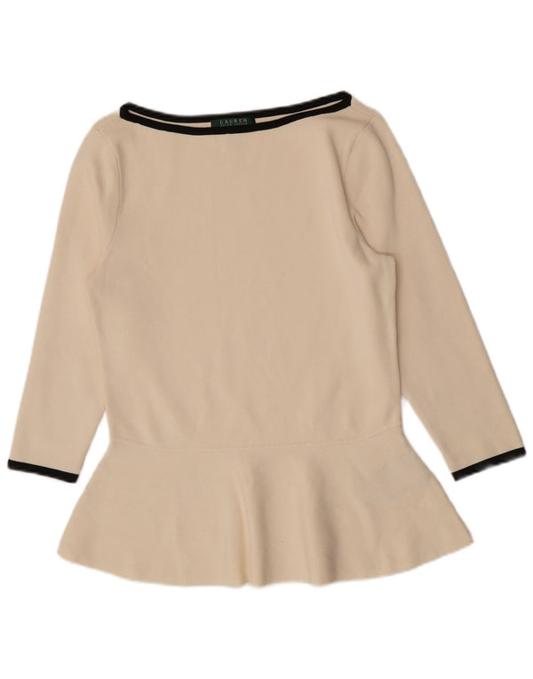 Top in camicetta con maniche a 3/4 da donna Ralph Lauren UK 14 grande in viscosa bianco sporco