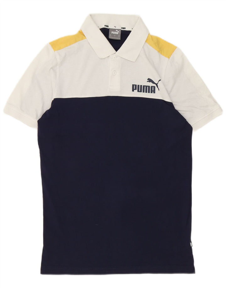 Polo Puma da uomo Small in cotone color block bianco