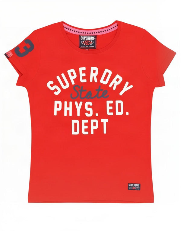 Superdry Womens Graphic T-Shirt Top UK 12 Medium Red Cotton