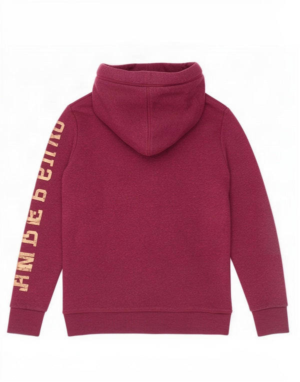 Superdry Womens Graphic Hoodie Jumper UK 2 2XS Maroon Cotton