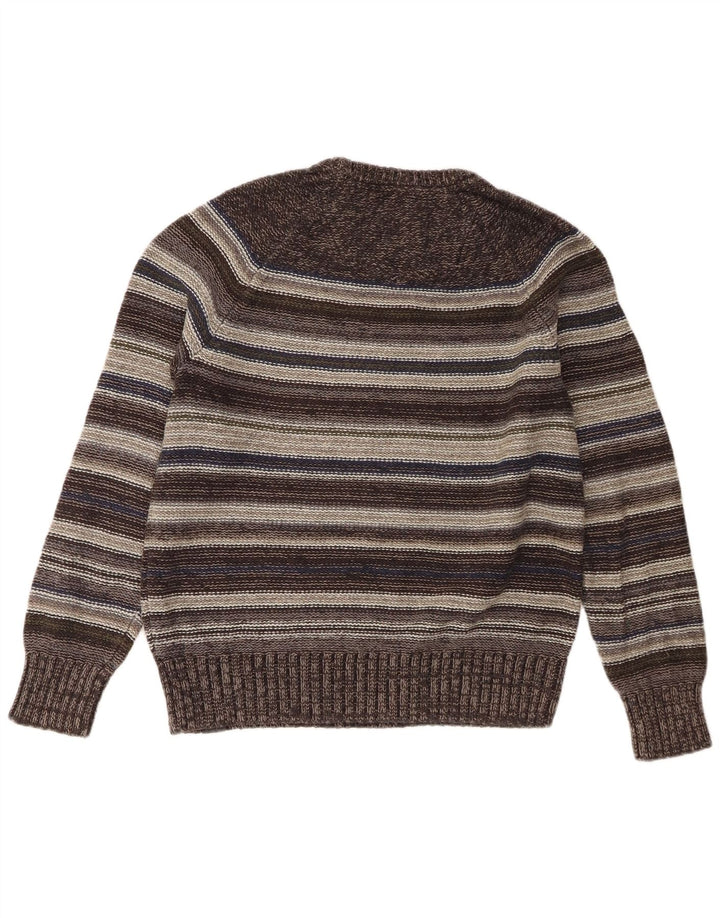 Maglione girocollo da uomo Fat Face in cotone a righe grigio medio