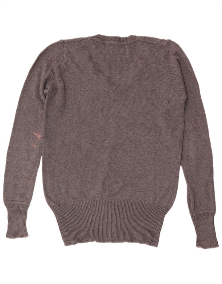 Maglione ZARA da donna con scollo a V UK 16 grande cotone grigio