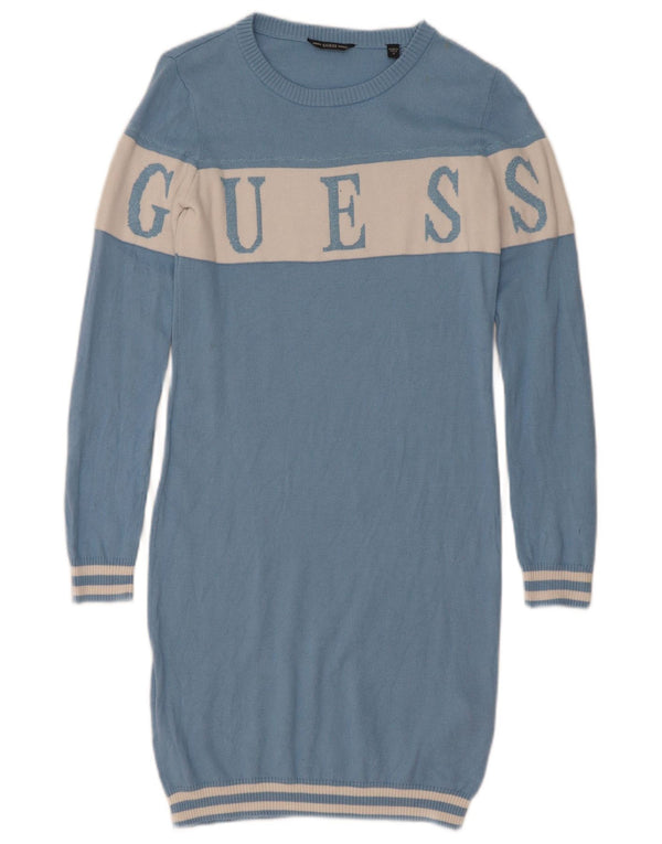 Abito maglione Guess per ragazze con grafica a maniche lunghe, 11-12 anni, color block blu