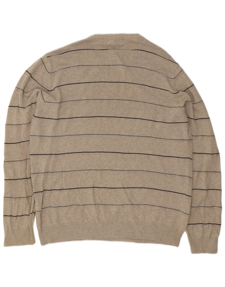 Maglione girocollo da uomo Blue Harbour, in cotone a righe beige di grandi dimensioni