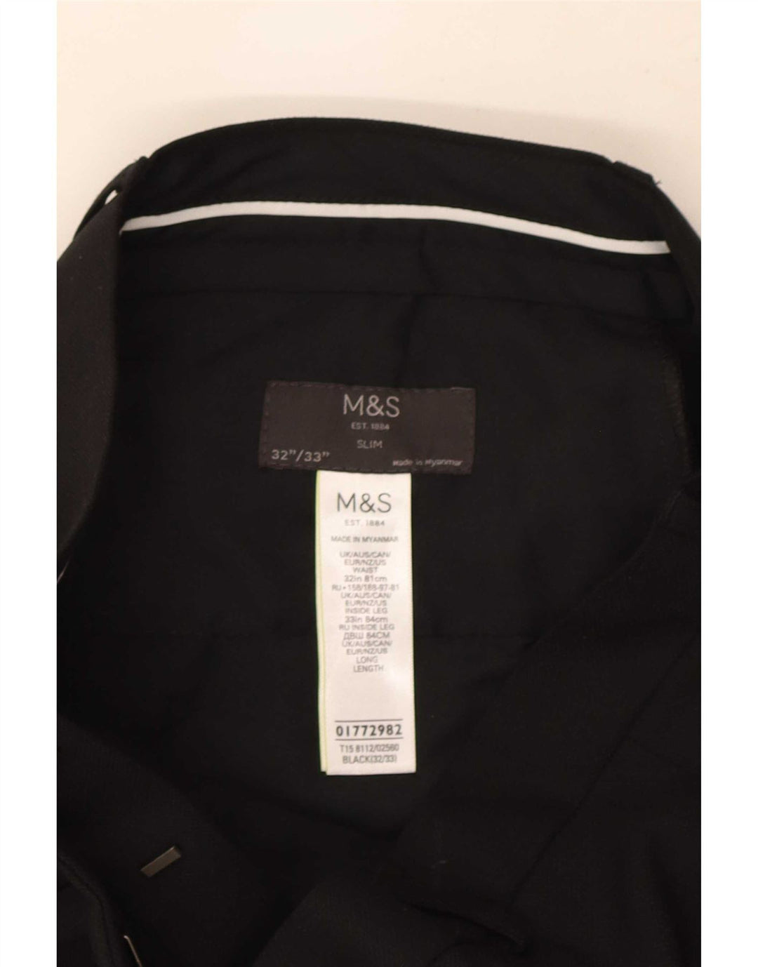 Pantaloni da abito slim fit da uomo Marks & Spencer W32 L33 poliestere nero