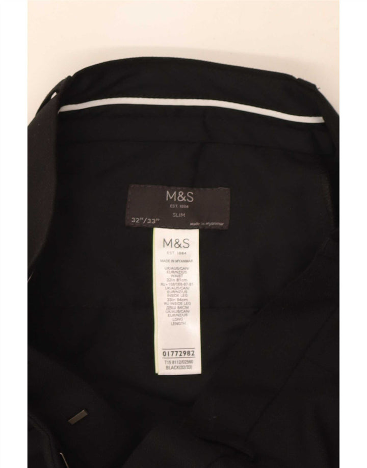 Pantaloni da abito slim fit da uomo Marks & Spencer W32 L33 poliestere nero