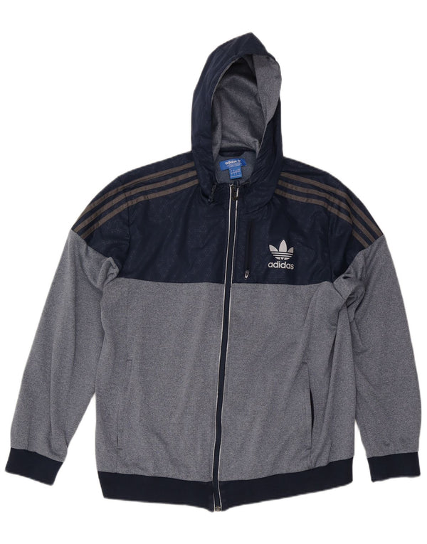 Giacca da ginnastica da uomo con cappuccio Adidas Large, color block blu navy